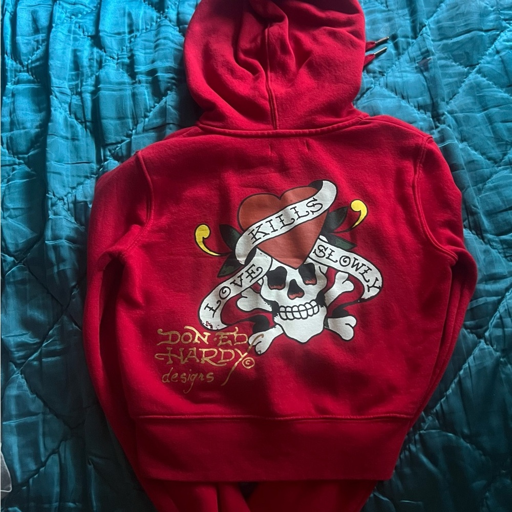 Ed Hardy Kids Red Hoodie with Skull Design